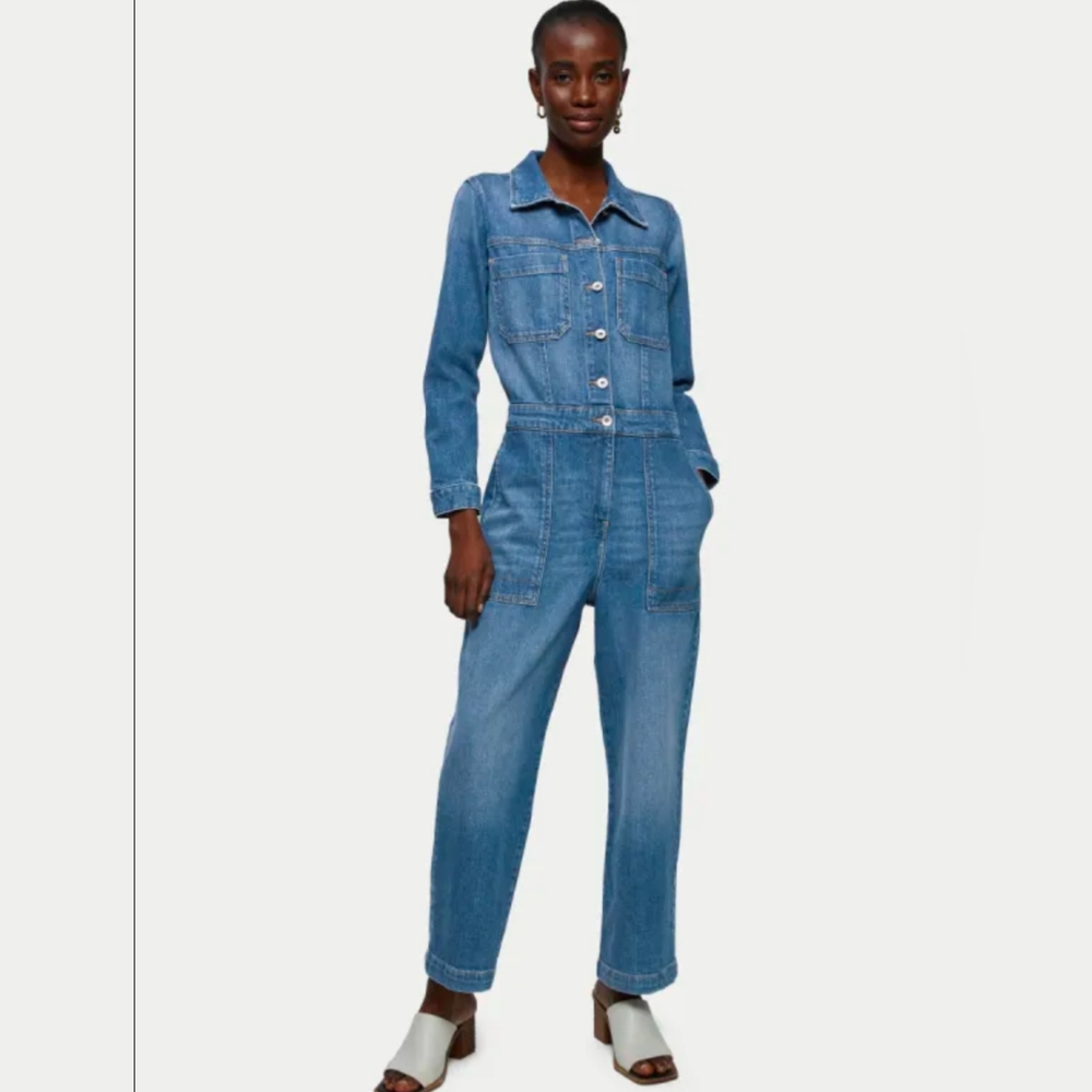 Jluxlabel Women's Blue Denim Jumpsuit With Belt Sz L Medium